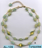 2 Strand "Cracked" Gold & Turquoise Necklace, Can be Worn 3 Different Ways